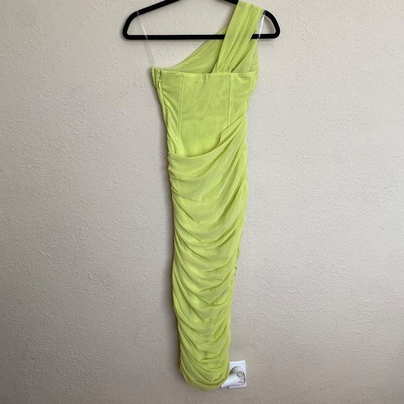 HOUSE OF CB 'Valentina'Lime neon Asymmetric Cutout Midi‎ Dress/Size XS plus cup - Picture 10 of 16